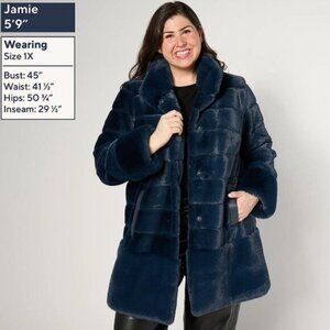 DENNIS BASSO Women's Pelted Faux Fur Jacket w/ Stand Collar Size 2X Slate Blue